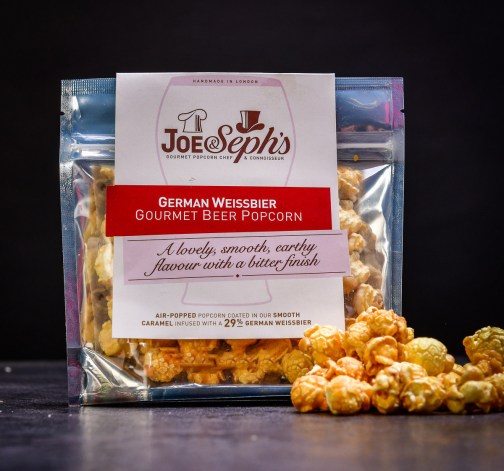 7× Luxusní pivní popcorn Joe & Seph's s příchutí německého pšeničného speciálu 32 g