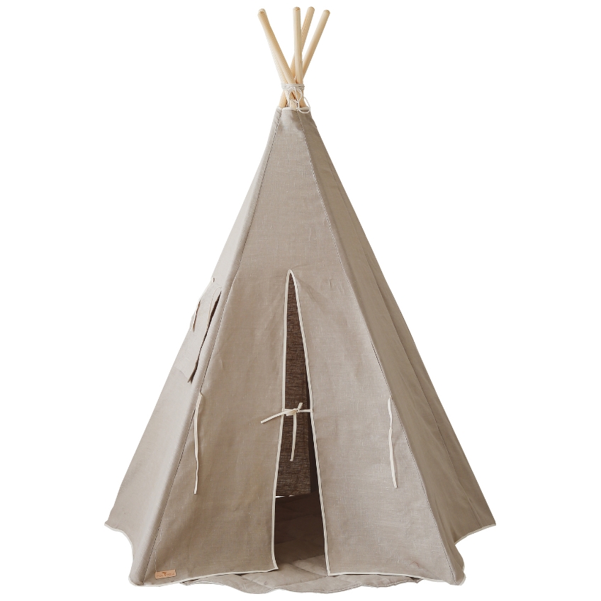 Moi Mili Béžový lněný teepee stan s podložkou Apache 170 x 130 cm