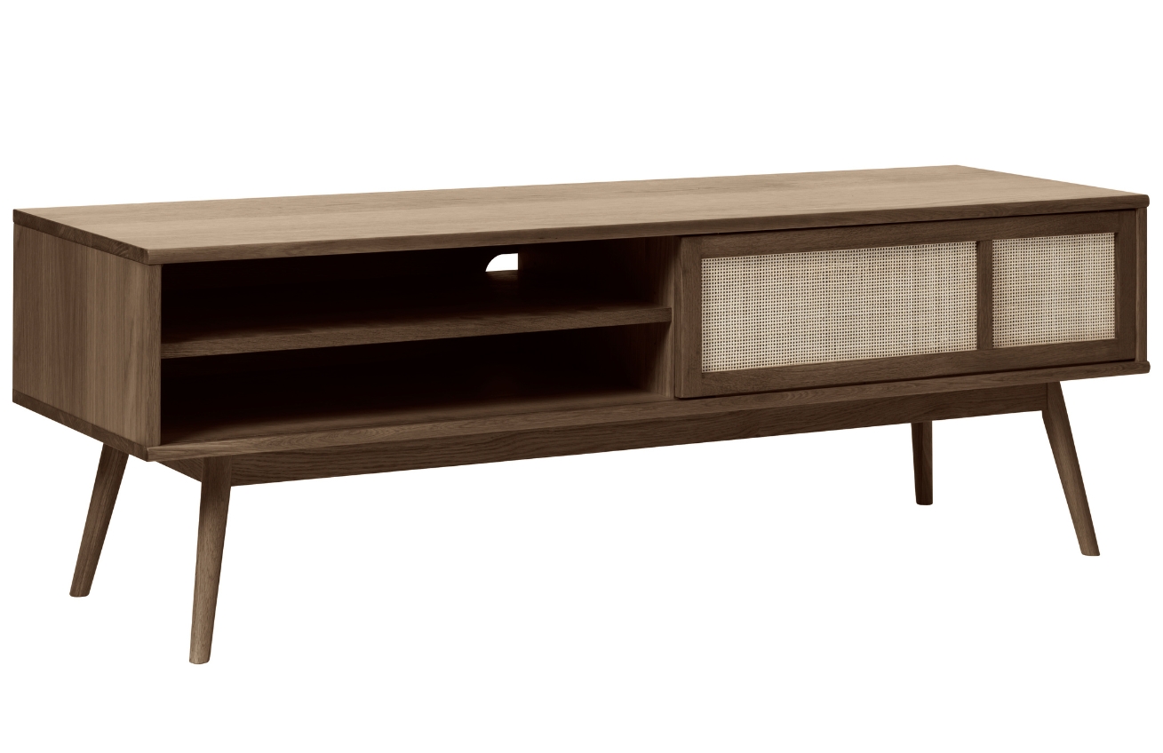 Tmavě hnědý dubový TV stolek Unique Furniture Barrali 150 x 45 cm